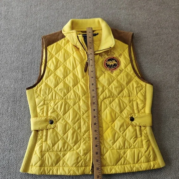 Ralph Lauren Sport Essex Crest Equestrian Vest Quilted Yellow Suede Sz Large - Picture 4 of 10